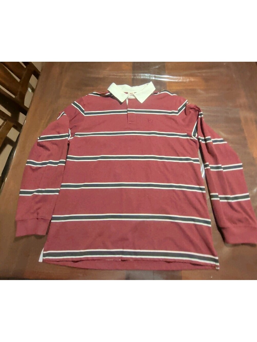 Levis Rugby Shirt Men L Blue Red Striped Denim Collar Preppy Collegiate New